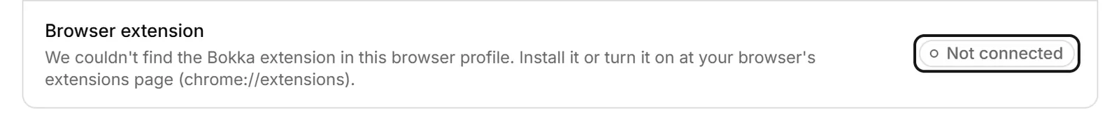 Settings, Account showing the browser extension as Not connected, with a note to install or turn it on.