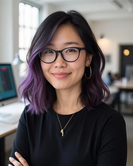 A smiling professional in glasses, arms crossed, in a bright office